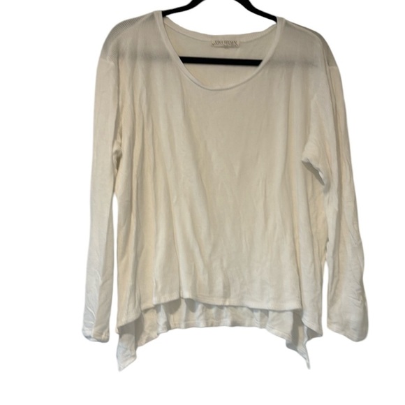 Joah Brown Tops - Joah Brown White Waffle Knit Oversized Slouchy Long Sleeve Shirt